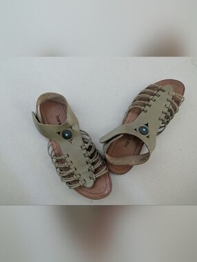 bare traps Beige Braided Slide Sandals with Turquoise Accent